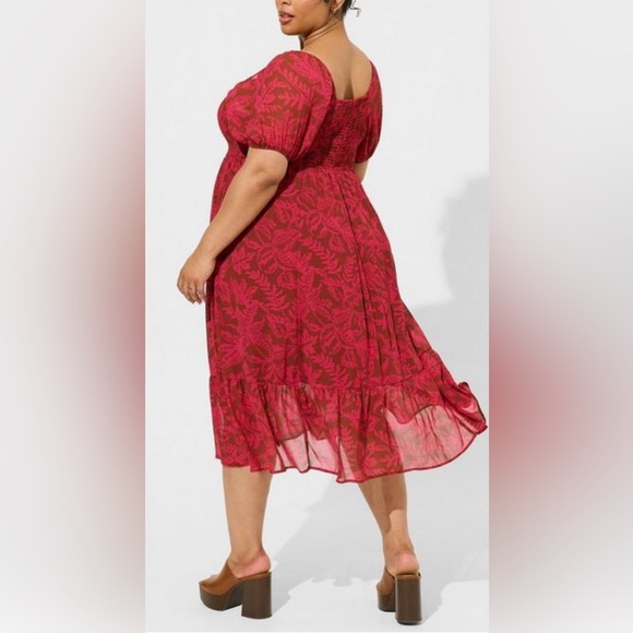 TORRID Tea Length Smocked Bodice A-Line Dress SIZE 2 XXL 18-20 NWT MAGENTA - Picture 4 of 5